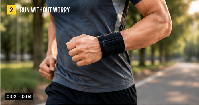 Sports Wrist Wallet with Zipper Pocket