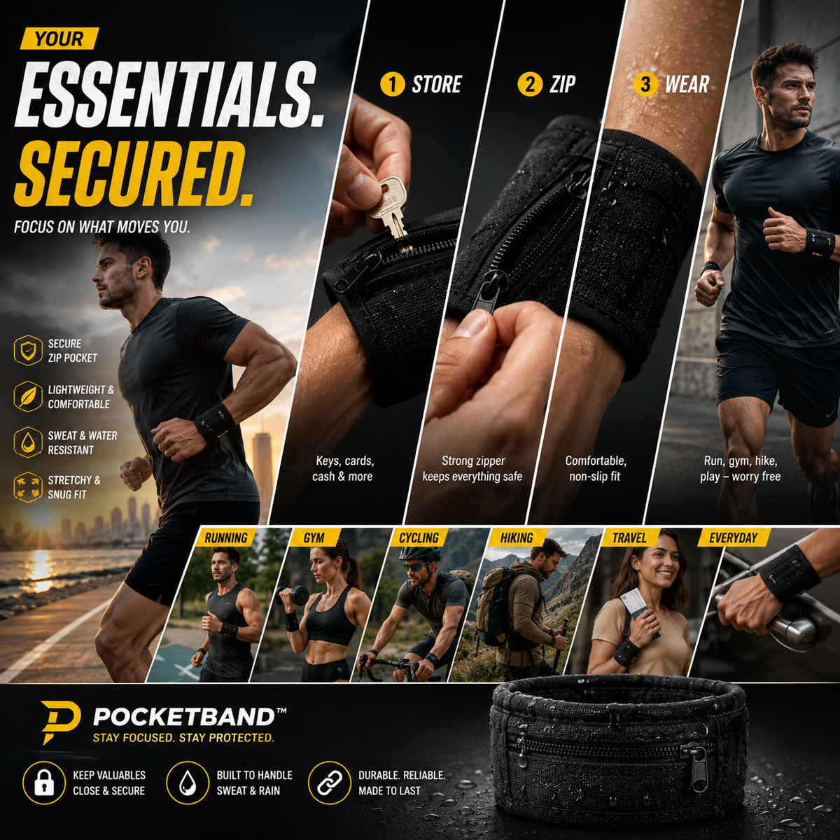 Sports Wrist Wallet with Zipper Pocket