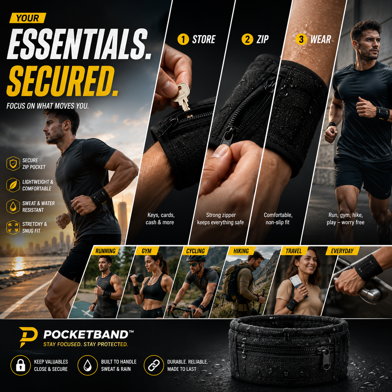 Sports Wrist Wallet with Zipper Pocket